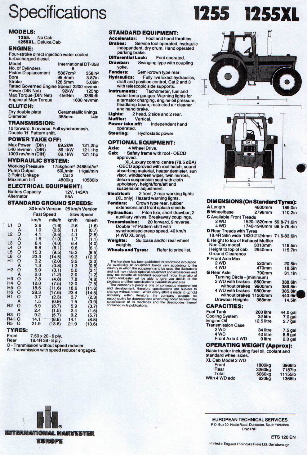 IHC Originalanleitung IHC Betriebsanleitung Für Traktor 1255 XL & 1455 XL – Original Handbuch Auf Deutsch Hp 5524